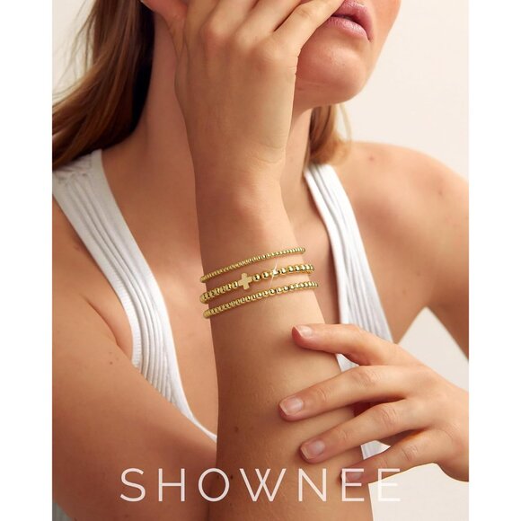 Gold Beaded Bracelet Set for Women 14K Gold Plated Stylish and Stackable - Picture 2 of 6